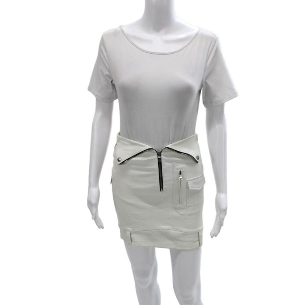 R+A Womens Mini Lambskin Leather Skirt White Zip Solid Size 4